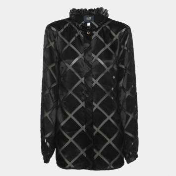 Class by Roberto Cavalli Black Diamond Pattern Chiffon Blouse M