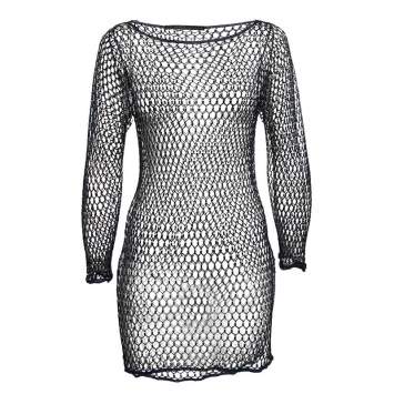 Class by Roberto Cavalli Blue Beaded Mesh Crochet Sheer Mini Dress M