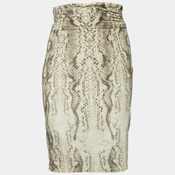 Pre Owned Class by Roberto Cavalli Yellow Snake Print Velvet Pleated Pencil Skirt S