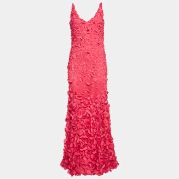 Pre Owned Class by Roberto Cavalli Pink Applique Detail Tulle Sleeveless Maxi Dress L 