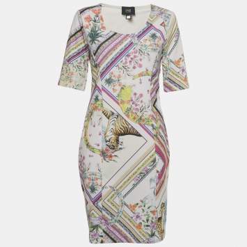 Pre Owned Class by Roberto Cavalli Pink Printed Stretch Knit Short Dress M