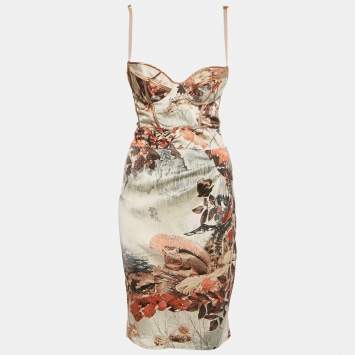 Pre Owned Class by Roberto Cavalli Multicolor Silk Bustier Midi Dress M