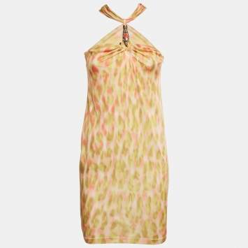 Pre Owned Class by Roberto Cavalli Multicolor Printed Jersey Halter Neck Mini Dress S