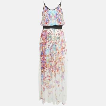 Pre Owned Class by Roberto Cavalli Multicolor Floral Print Crepe Maxi Dress M   