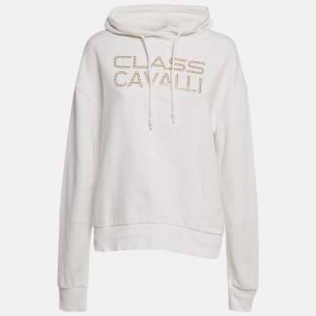 Pre Owned Class by Roberto Cavalli White Logo Studded Cotton Hoodie M