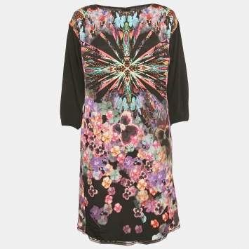 Pre Owned Class by Roberto Cavalli Black Printed Crepe Short Dress M