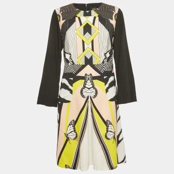 Pre Owned Cavalli Class by Roberto Cavalli Black Printed Crepe Midi Dress L