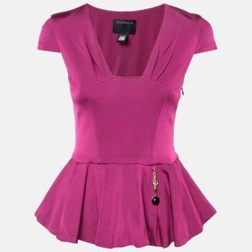 مملوكة مسبقًا Class by Roberto Cavalli Magenta Pink Jersey peplum Hem Top M