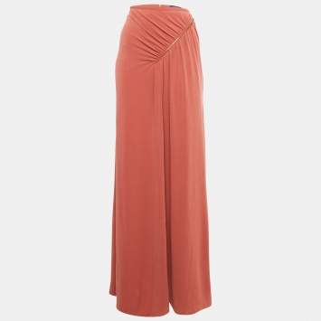 مملوكة مسبقًا Class by Roberto Cavalli Brick Red Jersey Ruched Zipper Detail Midi Skirt L