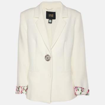 Pre Owned Class by Roberto Cavalli Cream Stretch Crepe Single Breasted Blazer M