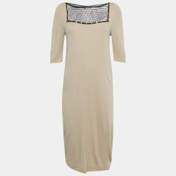 Pre Owned Class by Roberto Cavalli Beige Mesh Detail Jersey Midi Dress M