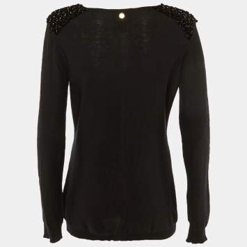 Pre Owned Class by Roberto Cavalli Black Wool Blend Embellished Detail Top L