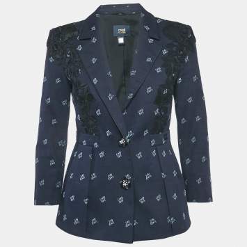 مملوكة مسبقًا Class by Roberto Cavalli Navy Blue Cotton Lace Detail Jacket S