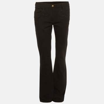 Pre Owned بنطلون كافالي كلاس تفاصيل دانتيل بحياكة سوداء قصّة بوتكوت مقاس صغير