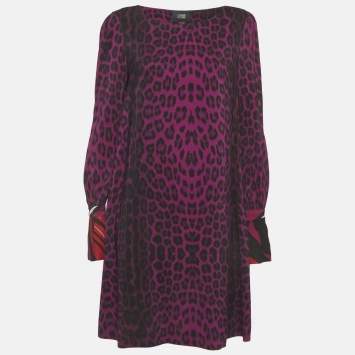 مملوكة مسبقًا Cavalli Class Purple Printed Stretch Crepe Shift Dress M