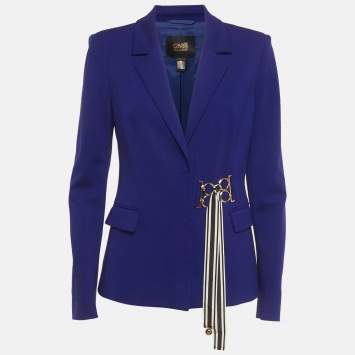 Pre Owned Cavalli Class Blue Stretch Knit Faux Belt Blazer M