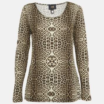 Pre Owned Class by Roberto Cavalli Brown Leopard Print Jersey Top M