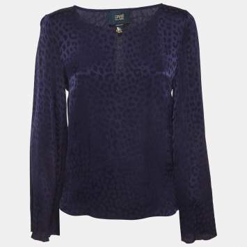 Pre Owned Class by Roberto Cavalli Navy Blue  Patterned Crepe Top M