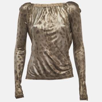 Pre Owned Class by Roberto Cavalli Grey Lurex Jersey V-Neck Top M