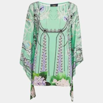 Pre Owned Class by Roberto Cavalli Green Printed Jersey Kaftan top L