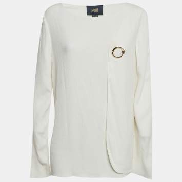 Pre Owned Class by Roberto Cavalli Off White Stretch Crepe Long Sleeve Top M