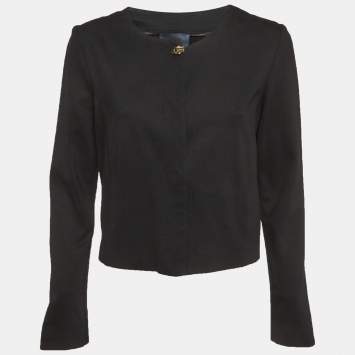 Pre Owned Cavalli Class Black Jersey Knit Button Front Jacket M