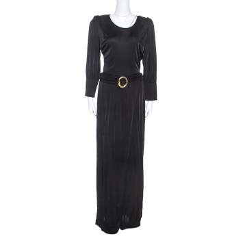 Pre Owned Class by Roberto Cavalli Black Jersey Belted Maxi Dress M