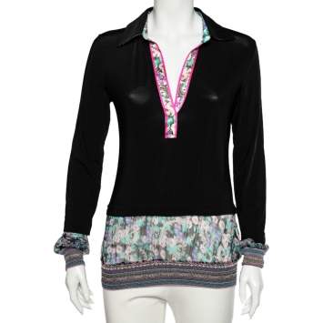 Pre Owned Class by Roberto Cavalli Black Jersey Contrast Paneled Top M