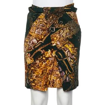 Pre Owned Class by Roberto Cavalli Green Printed Knit Draped Short Skirt S