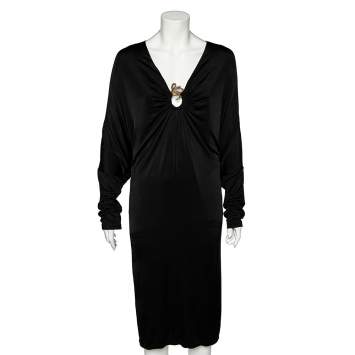 Pre Owned Class by Roberto Cavalli Black Jersey Draped Neck Oversized Midi Dress M