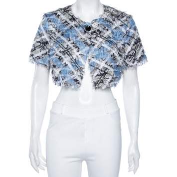 Pre Owned Class by Roberto Cavalli Blue Jacquard Buttoned Shrug M