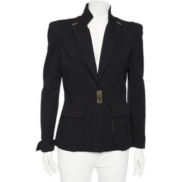 Pre Owned Class by Roberto Cavalli Black Knit Pocketed Single Breasted Blazer M