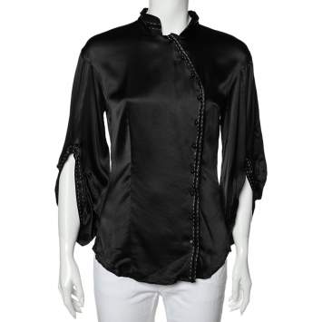 Pre Owned Class by Roberto Cavalli Black Silk Satin Button Front Top M