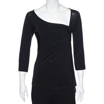 Pre Owned Class by Roberto Cavalli Black Jersey Gathered Detailed Top L