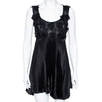 Pre Owned Class by Roberto Cavalli Black Lace Sleeveless Pleated Short Dress S 