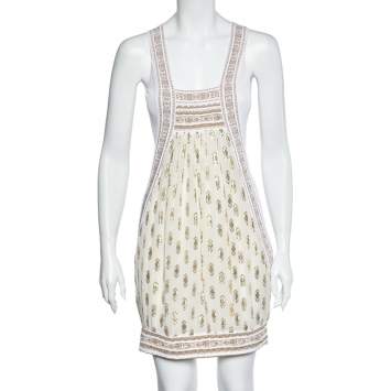 Pre Owned Class by Roberto Cavalli White & Gold Jacquard Sleeveless Mini Dress M