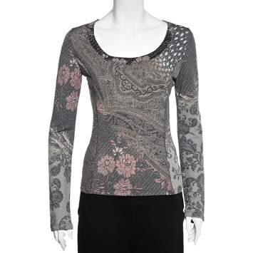 Pre Owned Class by Roberto Cavalli Multicolor Paisley Print Knit Scoop Neck Top M