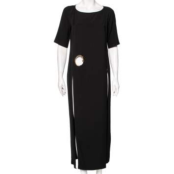 Pre Owned Class by Roberto Cavalli Black Crepe Cut-Out Detailed Side Slit Dress M