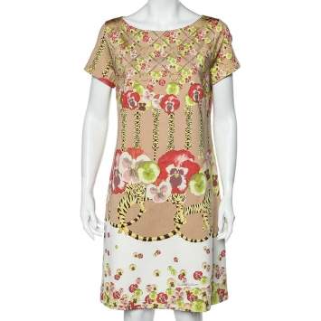 Pre Owned Class by Roberto Cavalli Beige Floral Printed Jersey Shift Dress L