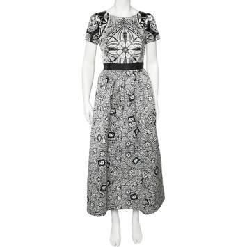 Pre Owned Class Cavalli Monochrome Printed Sateen Maxi Dress M