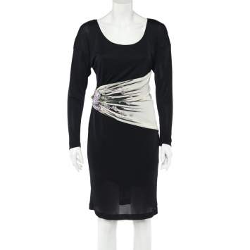 Pre Owned Class By Roberto Cavalli Black Jersey Draped Waist Detail Midi Dress M