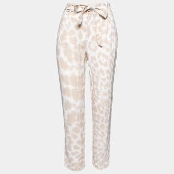 Pre Owned Class by Roberto Cavalli Beige Crepe Printed Belted Trousers S
