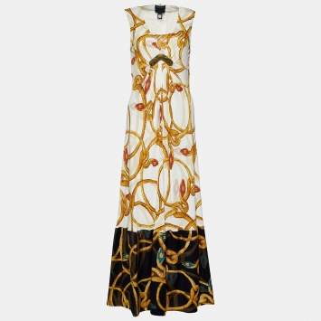 Pre Owned Class by Roberto Cavalli Cream Snake Print Jersey Sleeveless Maxi Dress L