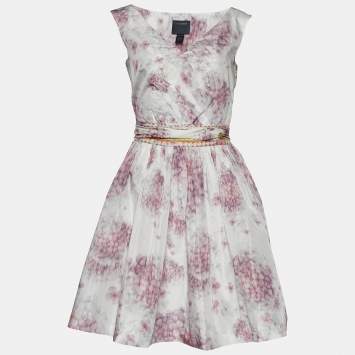 Pre Owned Class by Roberto Cavalli White Floral Printed Sleeveless Mini Dress M
