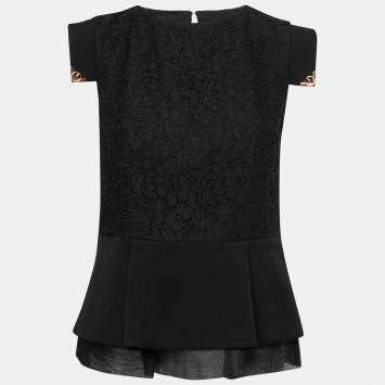 مملوكة مسبقًا Cavalli Class Black Lace Layered Peplum Blouse M