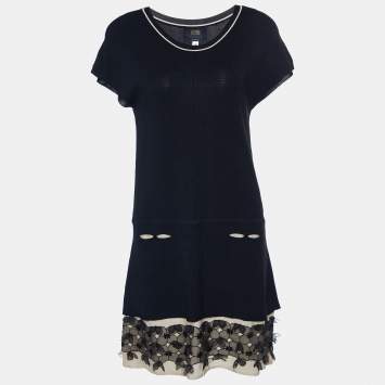 Pre Owned Cavalli Class Black Knit Lace Detail Shift Dress M