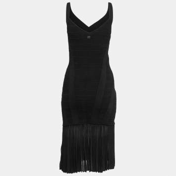 Pre Owned Class by Roberto Cavalli Black Knit Frill Detail Hem Sleeveless Midi Dress S