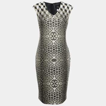 Pre Owned Class by Roberto Cavalli Black Animal Print Synthetic Sleeveless Shift Dress M