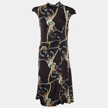 Pre Owned Class by Roberto Cavalli Brown Printed Jersey Midi Dress L