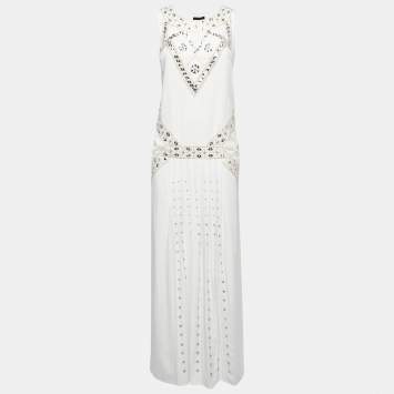 Pre Owned Class by Roberto Cavalli White Crystals Embellished Polyester Sleeveless Maxi Dress S